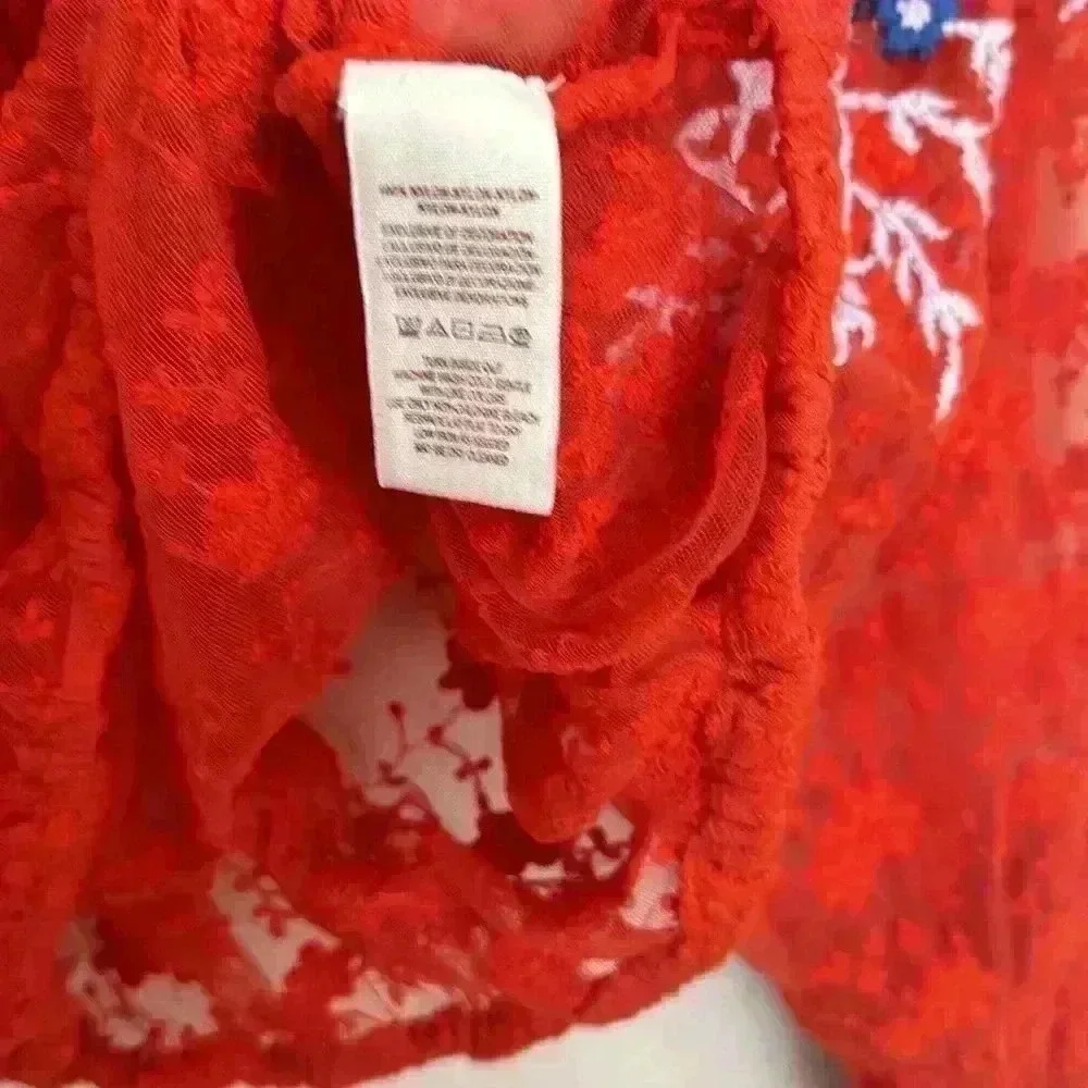 Free People Jubilee Red Embroidered Top
